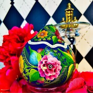 Hand-Painted Gourd, Folk Art Floral, Vintage Rustic Boho Décor
